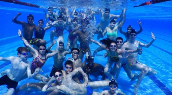HAC swimmers in a Spanish pool, masterfully captured by Rick Hall, headcoach